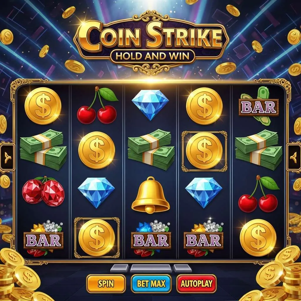 Coin Strike: Hold and Win Displej kasinového hracího automatu Coin Strike Hold and Win
